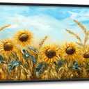 Olivine Sunflower Large Wall Art, Farmhouse Pictures Wall Decor, Wheat Canvas Prints Painting, Framed Artwork for Living Room Bedroom Kitchen Bathroom Office Home Decoration 60"x30"