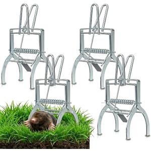 4 Pack Mole Traps that Kill Best, Mole Trap Easy to Set, Galvanized Steel Gopher Traps for Lawns, Reusable Quick Capture Gopher Hawk Vole Trap Outdoor Use