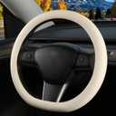 Suede Steering Wheel Cover for Tesla Model 3/Y, Anti Heat, Breathable, Anti-Slip,Leather Steering Wheel Cover 14-14 1/4 in (35.5-36 cm) (White)