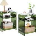 Acrylic End Table Record Player Table with Storage Shelf Clear Side Table Nightstand (Green Double), 15.7x19.7x11.8