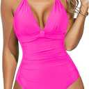 Aqua Eve Tummy Control Swimsuits for Women One Piece Bathing Suit Push Up Slimming Swimwear, Hot Pink, XS