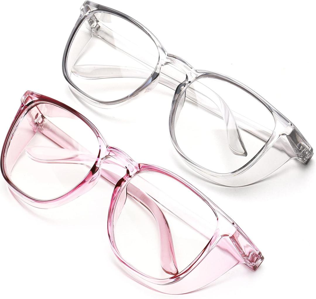 JOO'RTI Anti-Fog Safety Goggles Anti-Blue Light Saftey Glasses Anti-Dust Protective Eyewear for Women and Men (2packs(lilac & Grey))