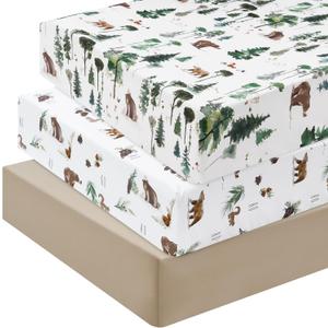 david's kids 3 Pack Fitted Crib Sheets, Ultra Soft Breathable Comfortable Baby Sheet Set for Boys Girls Neutral, 28x52 Inch Fits Standard Crib and Toddler Mattresses, Woodland Animals