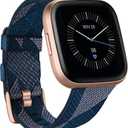 Fitbit Versa 2 Special Edition Health and Fitness Smart Watch with Heart Rate, Music, Alexa Built-In, Sleep and Swim Tracking, Navy and Pink Woven/Copper Rose, One Size (S and L Bands Included), 2.3