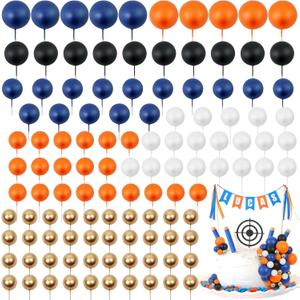 Acmee 115 PCS Ball Cake Toppers - Mini Balloon Cake Decorations Navy Blue Orange White Gold Foam Ball Cupcake Picks DIY Cake Insert Toppers for Baby Shower Birthday Party Wedding