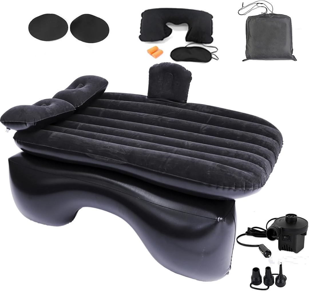 Inflatable Car Air Mattress Back Seat Bed,Thickened Car Travel Camping Air Mattress with Air Pump,Blow Up Bed Portable Car Sleeping Mattress for Car Universal SUV (Car Mattress01 Black)