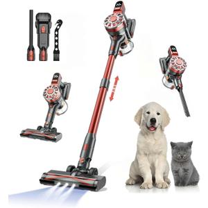 Cordless Vacuum Cleaners for Home with Powerful Suction,Stick Vacuum Cordless Rechargeable,Up to 35 Mins Runtime,Lightweight Hardwood Floor Vacuum for Pet Hair,Carpet(Red)