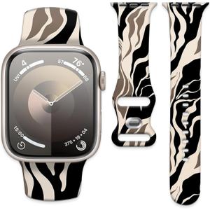 Sport Watch Band Compatible with Apple Watch 38mm 40mm 41mm, Waterproof Adjustable Soft Silicone Replacement Smartwatch Band for iWatch Series 10 9 8 7 6 5 4 3 2 1 Ultra for Women & Men (Beige Streamline)