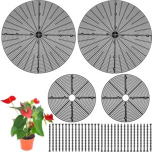 Newtay 4 Pcs Plant Pot Grid Soil Protector Covers Cuttable Flower Protector 1 from Animals 20.5" 11.8" Cat Digging Stopper Plant Pot Cover with Stakes for Indoor Outdoor Gardening(Black)