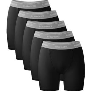BAMBOO COOL Womens BoyShorts Underwear Full Coverage Ladies Panties High Waisted Boxer Briefs Breathable Stretch 5 Pack (Black, L)