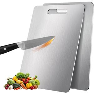 2 Pack Titanium Cutting Boards for Kitchen,100% Pure Titanium, Cutting Edge Hygiene & Durability, Double-sided food-grade Titanium Cutting Board For Meats Fruist And Vegetables,Easy to Clean (13 * 9)