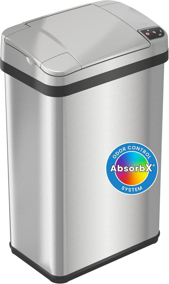 iTouchless 15 Liter / 4 Gal Sensor Bathroom Trash Can with Lid and AbsorbX Odor Filter, Stainless Steel Small Waste Basket, Includes Air Freshener Fragrance Pack, Home Office Bedroom Livingroom (Silver)