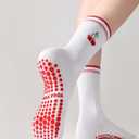 THANTH Pilates Grip Socks for Women Yoga Non Slip Sticky Athletic Crew Grippy Socks Cute Barre Workout Hospital Sock (5-10, 2pack-white+black)