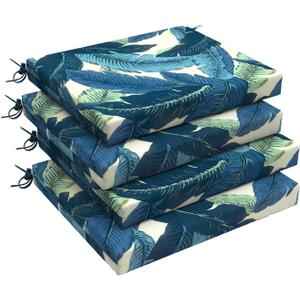 LVTXIII Outdoor Seat Cushions Set of 4 Square Corner Chair Cushions with Ties, Patio Chair Pads for Home Office and Patio Garden Furniture Decoration 18.5"x16"x2", Swaying Palms Blue