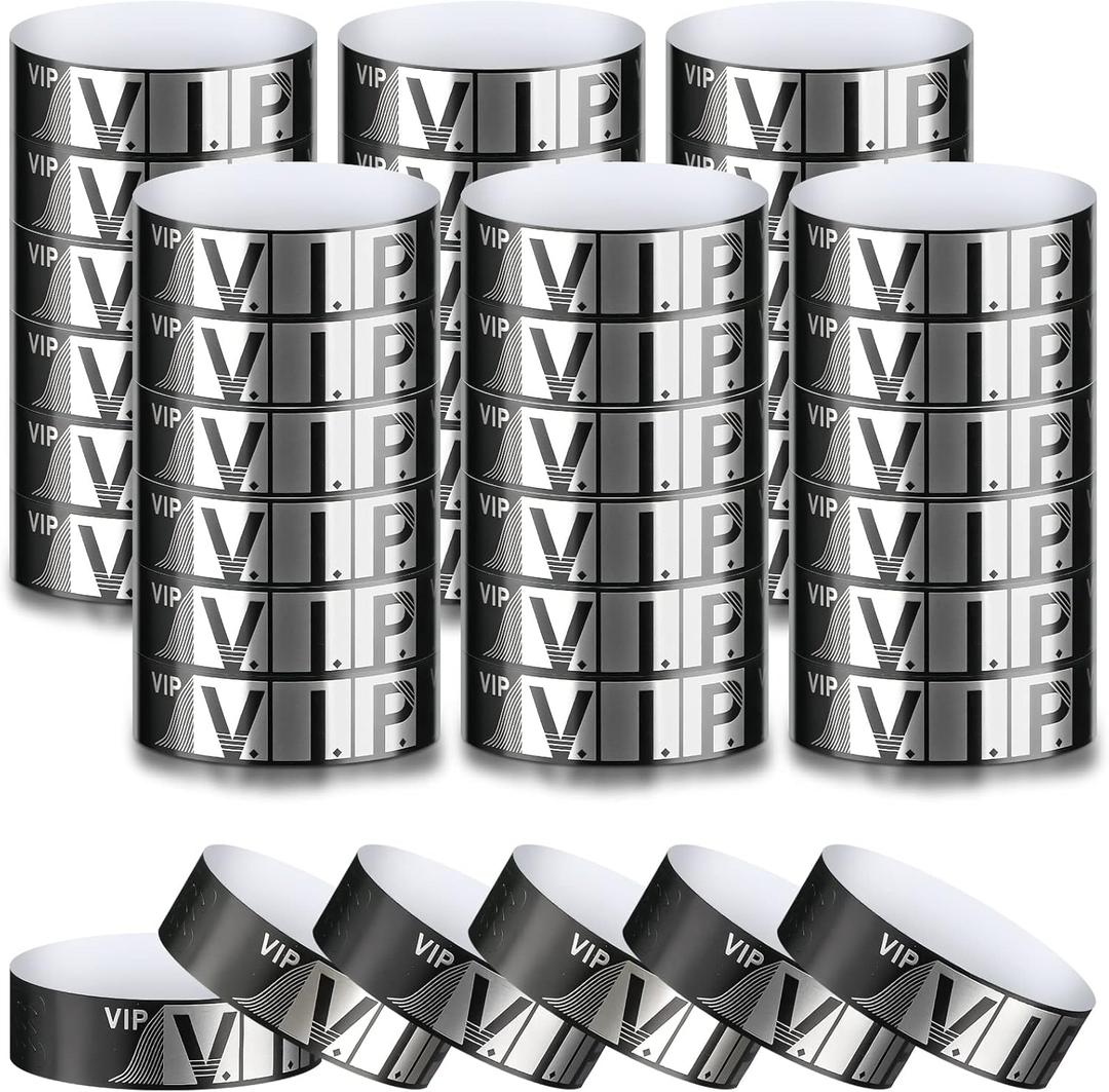 200 Pack VIP Wristbands for Events VIP Bracelets Paper Waterproof Party Wristbands for Events Amusement Parks Concerts Fairs Festivals, 0.79 x 10 Inch(Silver)