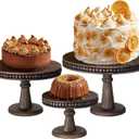 AceOrbit 3 Pcs Round Wood Cake Stand Set Beaded Wooden Rustic Farmhouse Cupcake Pedestal Stand 8/10/12 Inch Dessert Display Serving Tray for Wedding Birthday Decoration Party Restaurants