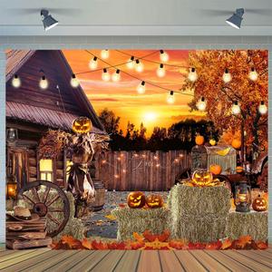 2 x CYLYH 7x5ft Halloween Photography Backdrop Hallowmas Eve Gloomy Devil Pumpkin Scarecrow Background Horrible Scary Nightmare Party Banner