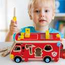 LOVELAND Wooden Fire Truck Toy Take-Apart STEM Vehicle with Firefighter Tools & Shape Sorting, Montessori Educational Gift for Toddlers Boys Girls Ages 3+