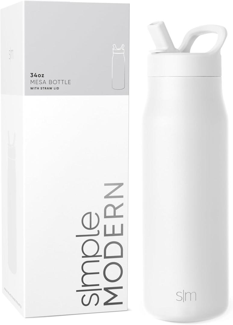 Simple Modern Water Bottle with Straw lid | Insulated Stainless Steel Thermos | Reusable Travel Water Bottles for Gym & Sports | Leak Proof & BPA Free | 34oz, Winter White