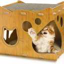 WRINGKIT Cat Scratcher House, 2 in 1 Cat Cardboard House with 2 Scratching Pads, Sturdy Cat House Lounge for Indoor Cats to Rest and Hide, Maximum Load Capacity 66 Lbs