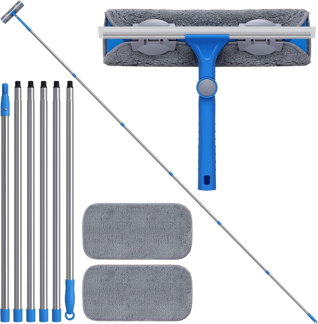 20 Feet+ High Reach Window Squeegee, 2-in-1 Window Cleaner Tool with 15.5Ft Extension Poles, Professional Window Washing Kit, Long Window Cleaning Equipment for High Outdoor Windows Glass 20 Feet+ High Reach Window Squeegee, 2-in-1 Window Cleaner Tool with 15.5Ft Extension Poles, Professional Window Washing Kit, Long Window Cleaning Equipment for High Outdoor Windows Glass