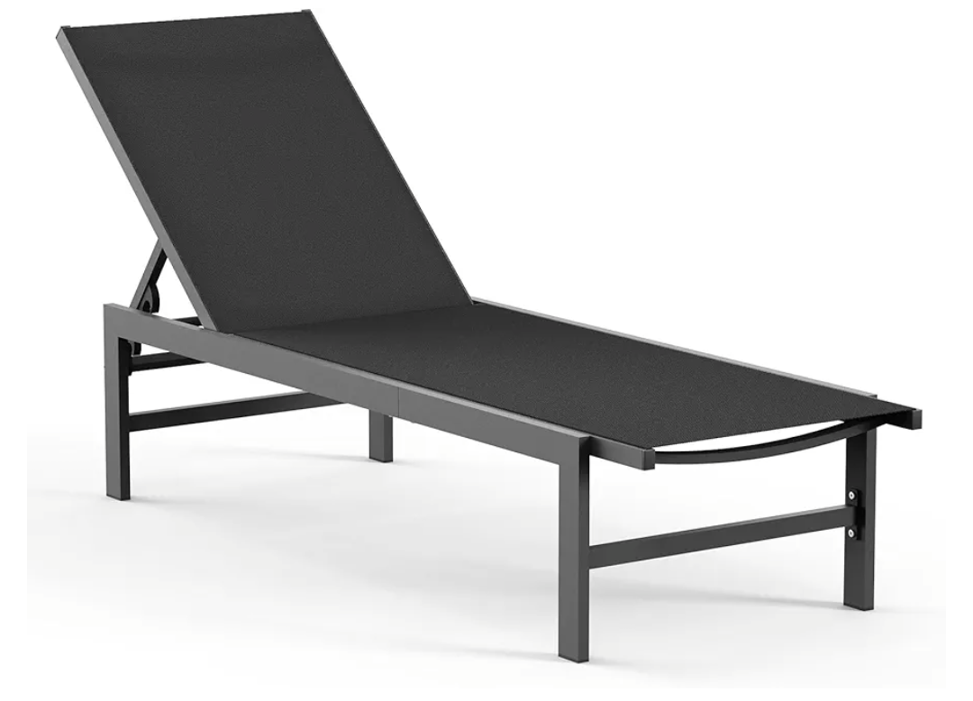 Outdoor Lounge Chairs for Pool, Aluminum Chaise Lounge Chairs with 5-Position Recliner, Patio Lounge Chair for Backyard, Poolside, Deck, Lawn, Black