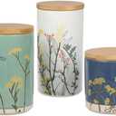 3-pc Decorative kitchen canisters for countertop, Storage containers for Coffee, Sugar, Spice & Dry Food, White 8.3", Pista Green 6.9", Cobalt Blue 4.7"; Ceramic Canister Set with Bamboo lid