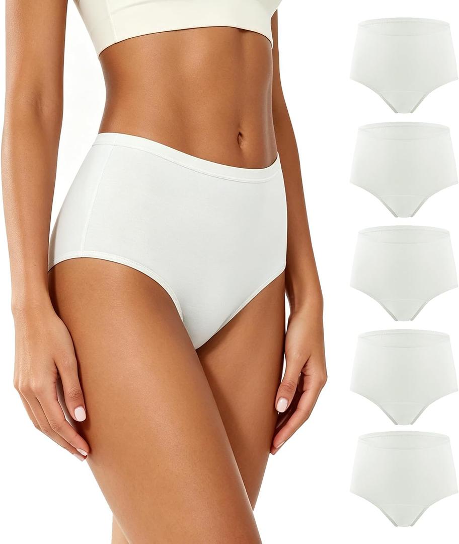 BATTEWA Incontinence Underwear for Women Washable, Leak Proof Underwear High Waist Cotton,Bladder Leakage 50ML (5White,Small, 5 Pack)