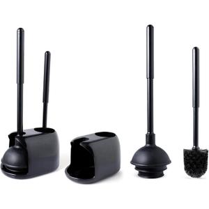 Eyliden 2 Pack Toilet Plunger & Brush Set, Upgrade 3-Step Suction Cup - Ultra-Tight Seal, Durable, Space-Saving Toilet Deep Cleaning Combo with Holder, Bathroom Essentials (2 Pack, Black)