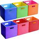 AceOrbit 6 Pcs 11 Inch Colorful Felt Storage Cubes with Handle, Collapsible Fabric Storage Cubes Bins Foldable Baskets for Playroom, Bedroom, Books, Clothes(Rainbow)