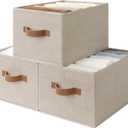 SroageWorks Storage Baskets for Shelves, Foldable Fabric Closet Storage Bins with Handles, Clothes Organizer Laundry Baskets, Brown & Beige, 3-Pack, Large