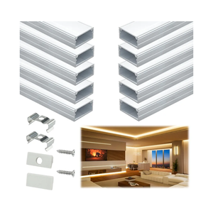 Muzata 10Pack 6.6FT/2M Wider LED Channel Silver Aluminum LED Strips Diffuser Channel with Milky White Cover U102 WW 2M