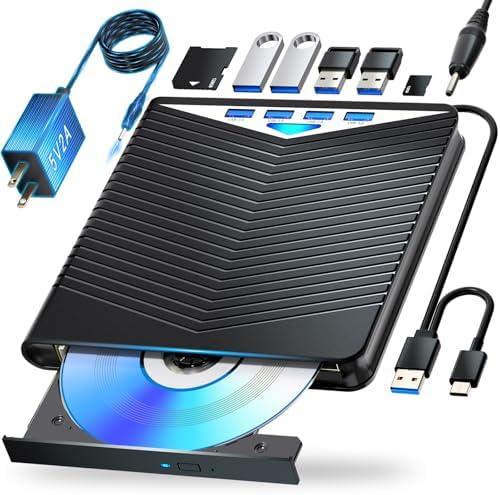 Dainty External Blu-ray Drive Support for Blu-ray DVD/CD Player/Read/Write, USB 3.0 &/Type-C, Support for Blu-ray/DVD/CD, BD Drive, Windows 7-11 & Mac, PC-Compatible, M-DISC(Black)