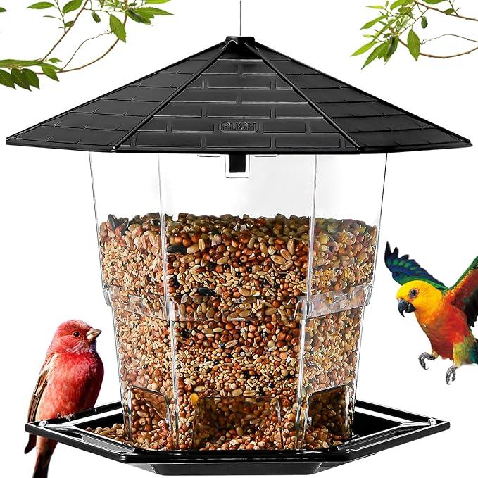 Jealoeur Bird Feeders for Outdoors Hanging Bird Feeder Wild Birds Seed, Black