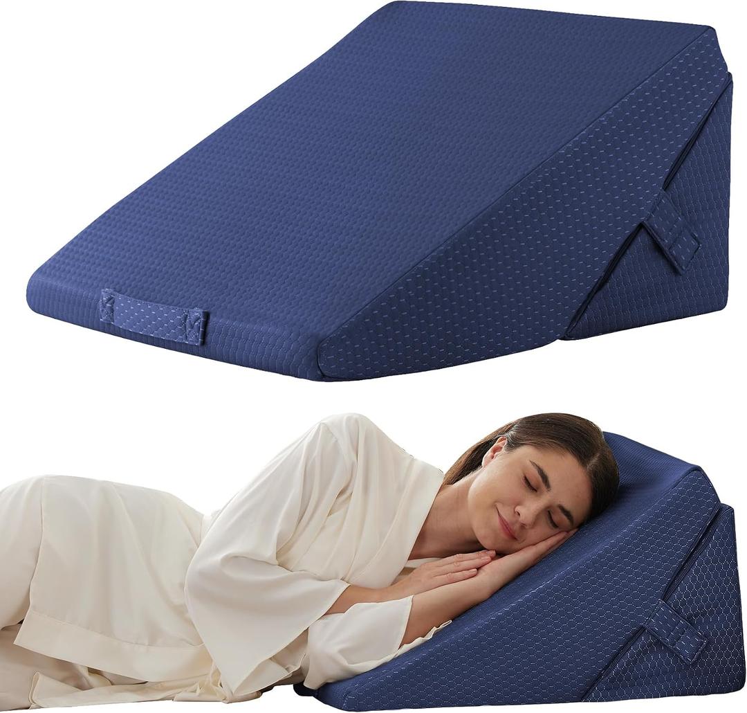 Bedluxe Wedge Pillow for Sleeping, Adjustable 9&12 Inch Foldable Bed Wedge Pillow Set, Orthopedic Memory Foam Triangle Pillows Wedge, 7-in-1 Elevated Pillows for Leg and Back Support, Navy