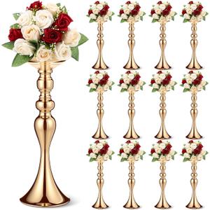 Sadnyy 12 Pcs Metal Flower Arrangements Stand Metal Wedding Centerpiece Stand Gold Vase Centerpiece Tall Table Decor Flower Vase for Wedding Reception Event Party Hotel Home Decor (15 Inch)