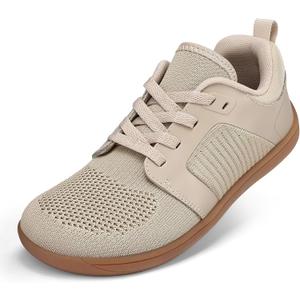 Mysoft Women's Wide Toe Box Barefoot Shoes Zero Drop Minimalist Sneakers with Removable Insole for Bunions, Walking & Training (Khaki/Gum), Size 8