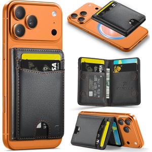 Strapurs Strong Magnetic Wallet Card Holder Compatible with MagSafe Phones and Cases, Slim PU Leather Phone Wallet with 6 Card Slots RFID Blocking for iPhone 16/15/14/13/12 Series Black