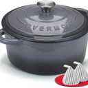 Overmont Enameled Cast Iron Dutch Oven - 7QT Pot with Lid Cookbook & Cotton Potholders - Heavy-Duty Cookware for Braising, Stews, Roasting, Bread Baking grey