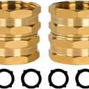 Hourleey Garden Hose Adapter, 2 Pack 3/4 Inch Solid Brass Heavy Duty Hose Connector, Female to Female Connector Repair Fittings with 4 Extra Washers