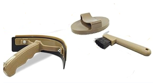 Pieces Horse Grooming Kit (Oval Massage Curry, Contoured Sweat Scraper, Hoof Pick with Brush)