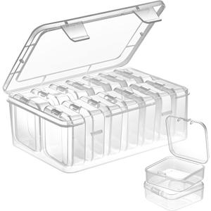 Mathtoxyz Small Bead Organizers, 15 Pieces Plastic Storage Cases Mini Clear Bead Storage Containers Transparent Boxes with Hinged Lid and Rectangle Clear Craft Supply Case