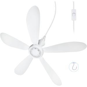 28inch AC 110V Portable Ceiling Fan with Switch, Plug in Ceiling Fan Hanging Fan with Hook for Gazebo Camping RV Tent Home Room Outdoor Indoor