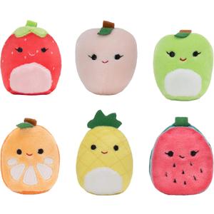 Squishville by Squishmallows Mini Plush Fruit Squad, Six 2" Soft Minimallow Plush, Irresistibly Colorful Fruits, Mini Peach, Pineapple, and Watermelon
