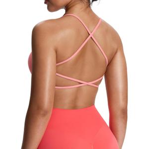 Aoxjox Women's Workout Sports Bras Fitness Ivy Low Impact Bra Yoga Crop Tank Salmon Rose, S