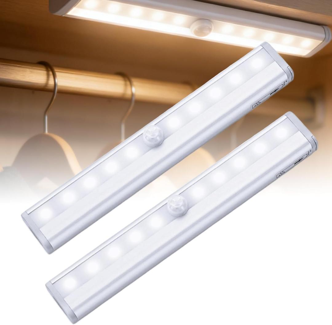 Motion Sensor LED Night Light, 2 Pack Battery Powered Under Counter Light with Magnetic Mount for Bedroom, Hallway, Easy Stick-On Magnetic Mount, No Wiring Needed, White