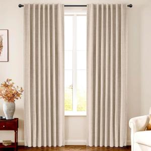 INOVADAY 100% Blackout Curtains 108 Inches Length 2 Panels Set, Back Tab/Rod Pocket Linen Black Out Curtains for Bedroom, Thermal Insulated Window Drapes - Oatmeal, W50 X L108