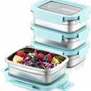 BEFOY 3PCS Stainless Steel Food Storage Container with Lids Leak Proof & Airtight for Kitchen Meal Prep freezer Rectangular,Reusable & Stackable Freezer Fridge Oven Dishwasher Safe (650 * 4Blue)