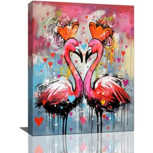 yerretin Flamingo Wall Art Banksy Graffiti Pictures Wall Decor Pink Canvas Painting Modern Home Decoration Artwork for Bathroom Bedroom Living Room Office Framed 12"x16"