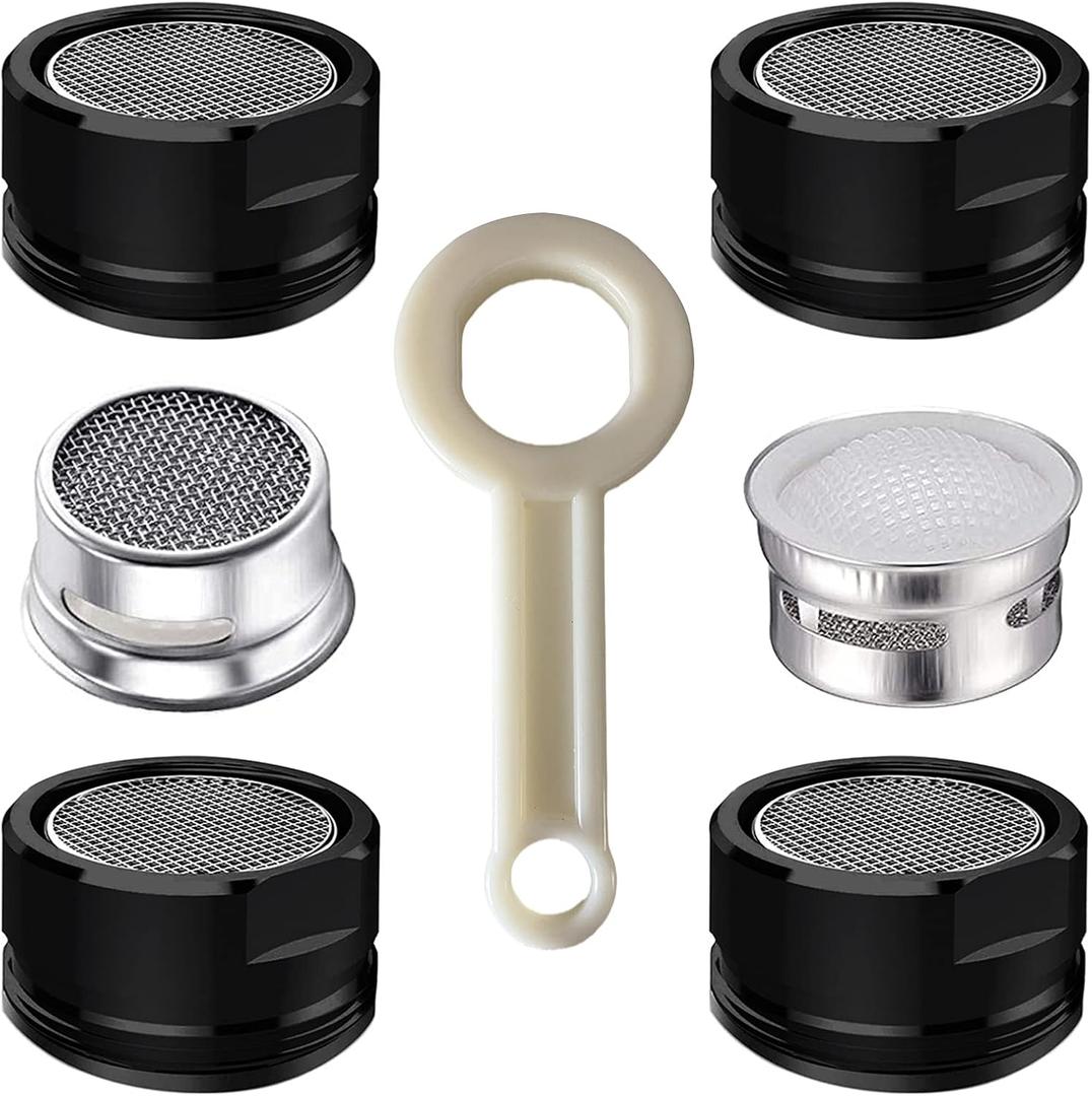 4PCS 2.2 GPM Faucet Aerator, 2 Pack Aeration Filter Replacement Parts With Brass Housing 15/16 Inch 24mm Male Thread Aerator Faucet Filter With Gasket For Kitchen And Bathroom (Black)